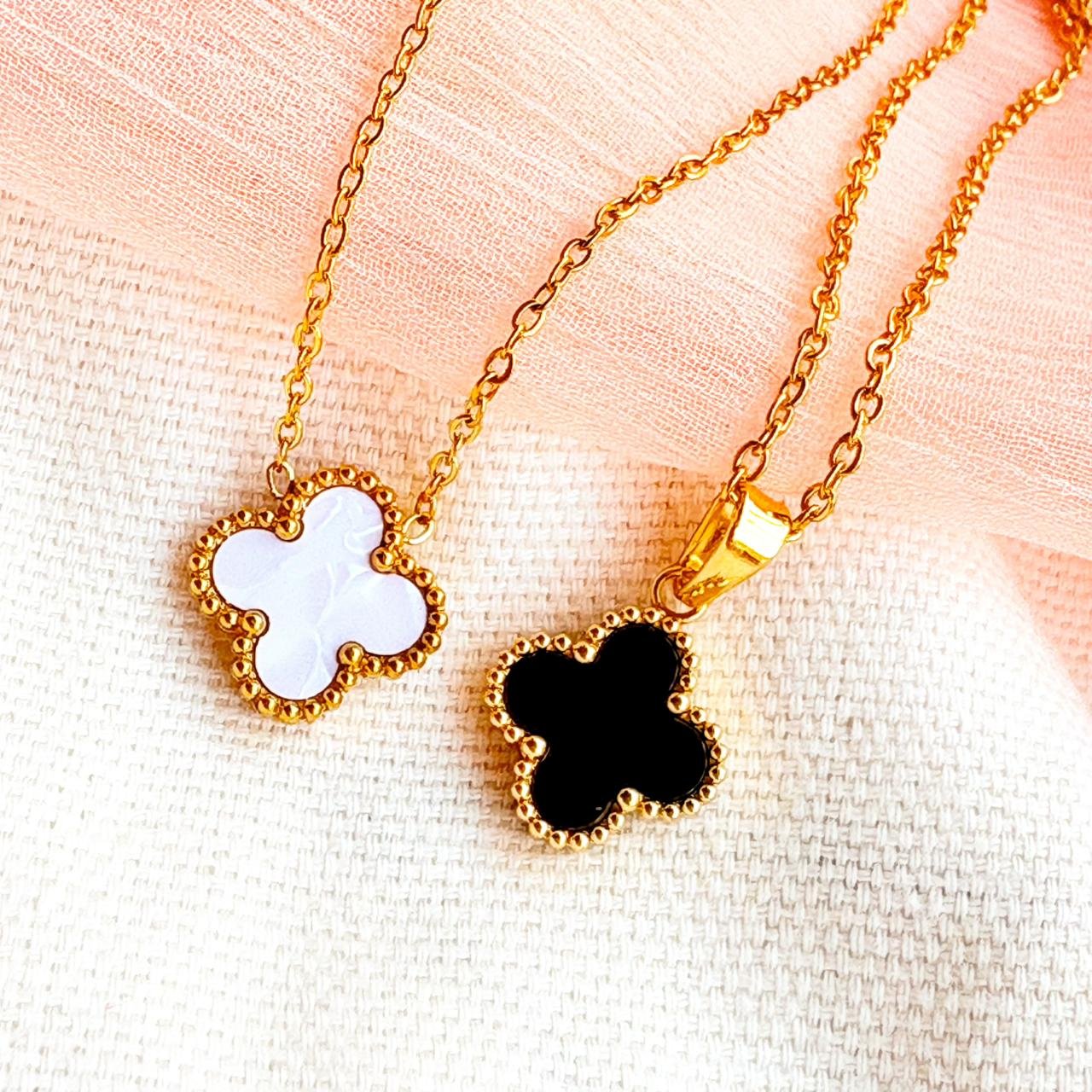 Double Sided Four Leaf Clover Pendant- Necklace (18k Gold Plated)